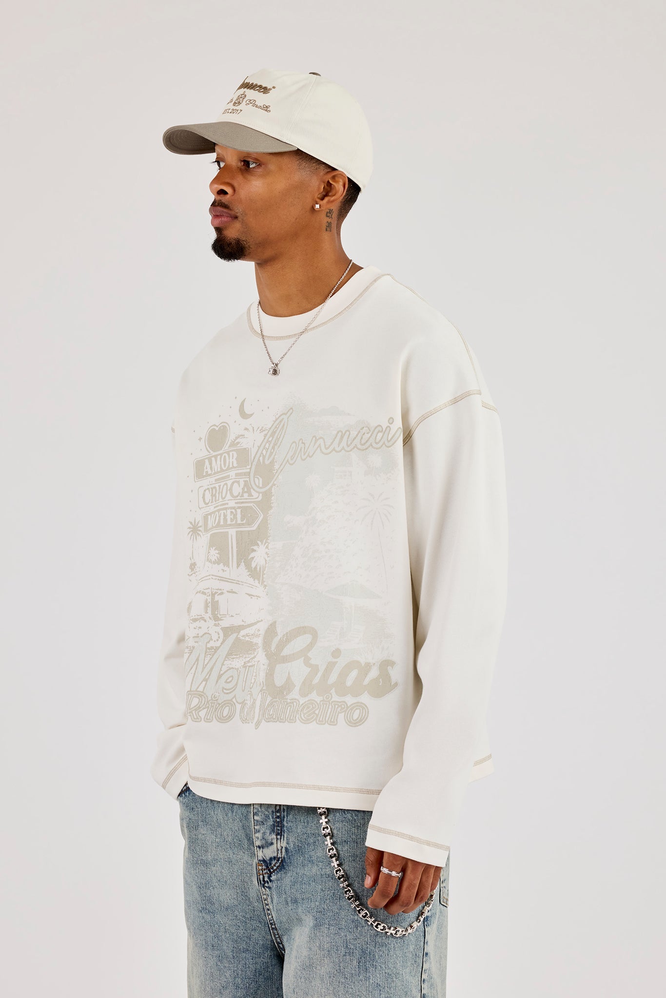 Motel Duo Graphic Long Sleeve T-Shirt - Off White